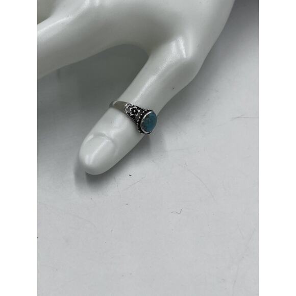 Natural Blue Cabochon Turquoise Open Floral Sterling Silver 925 Ring Size 8.25 - Picture 8 of 11